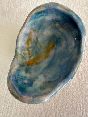 Handmade Sailboat Blue Ceramic Decorative Dish